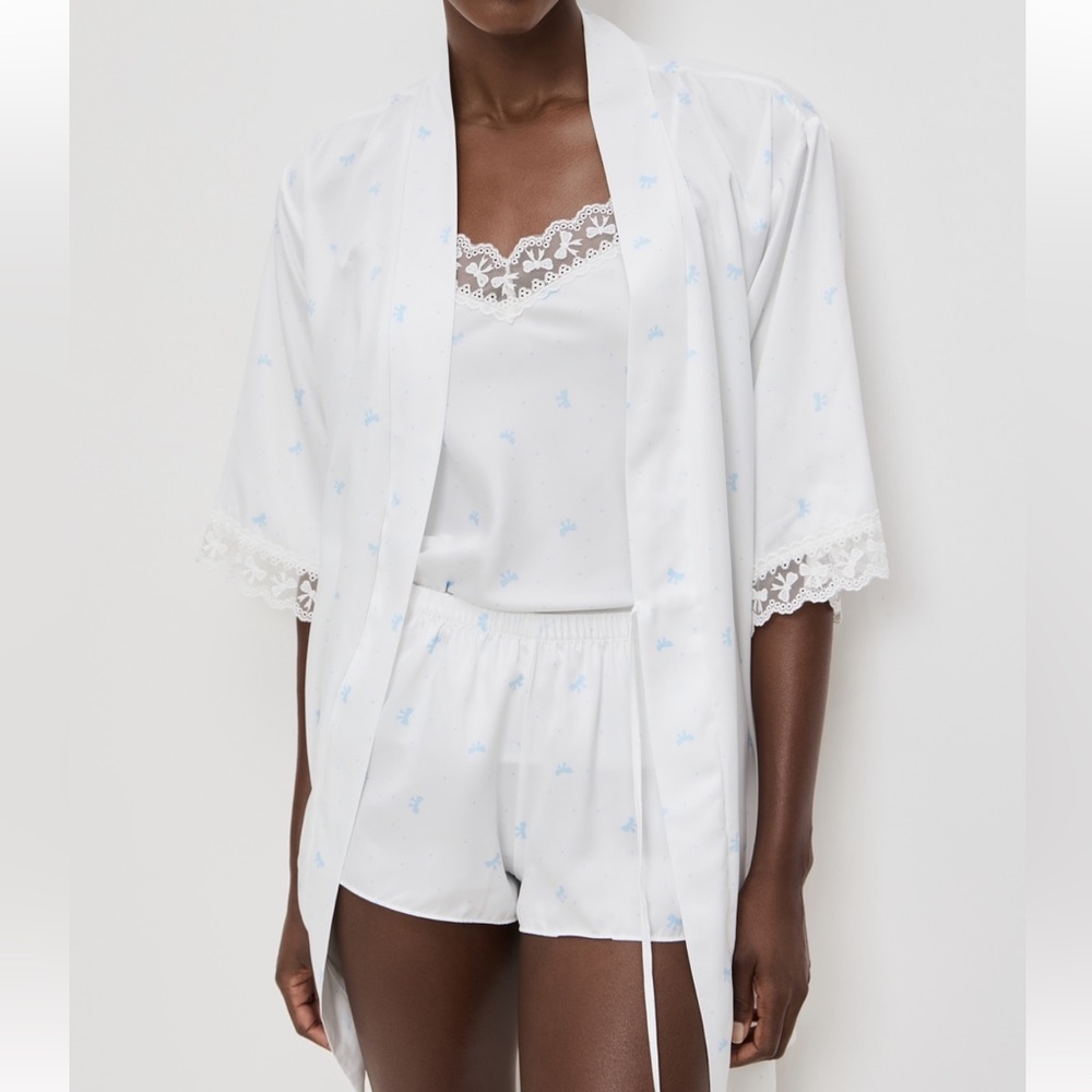 White and Blue Patterned Wrap Dress